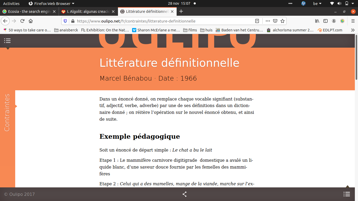 Capture d'écran du site oulipo avec une définition d'une des techniques